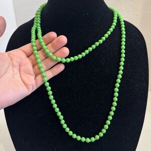 Vintage Necklace Signed Japan Lime Jade Green Acrylic Lucite Beads 52" Very Long